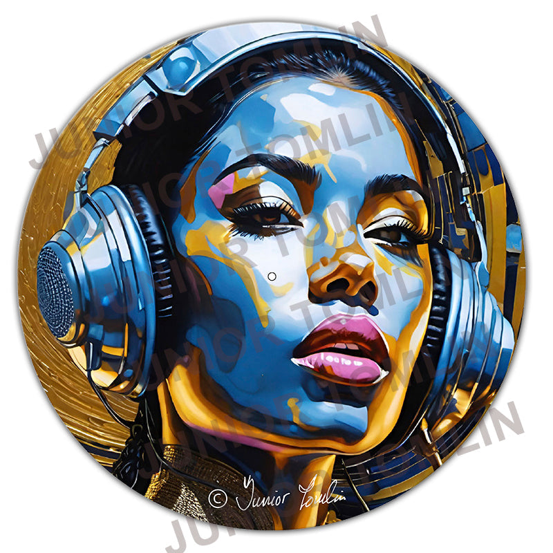 Blue and Gold Headphones Girl -  Original artwork by Junior Tomli image 0