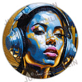 Blue and Gold Headphones Girl -  Original artwork by Junior Tomli image 0
