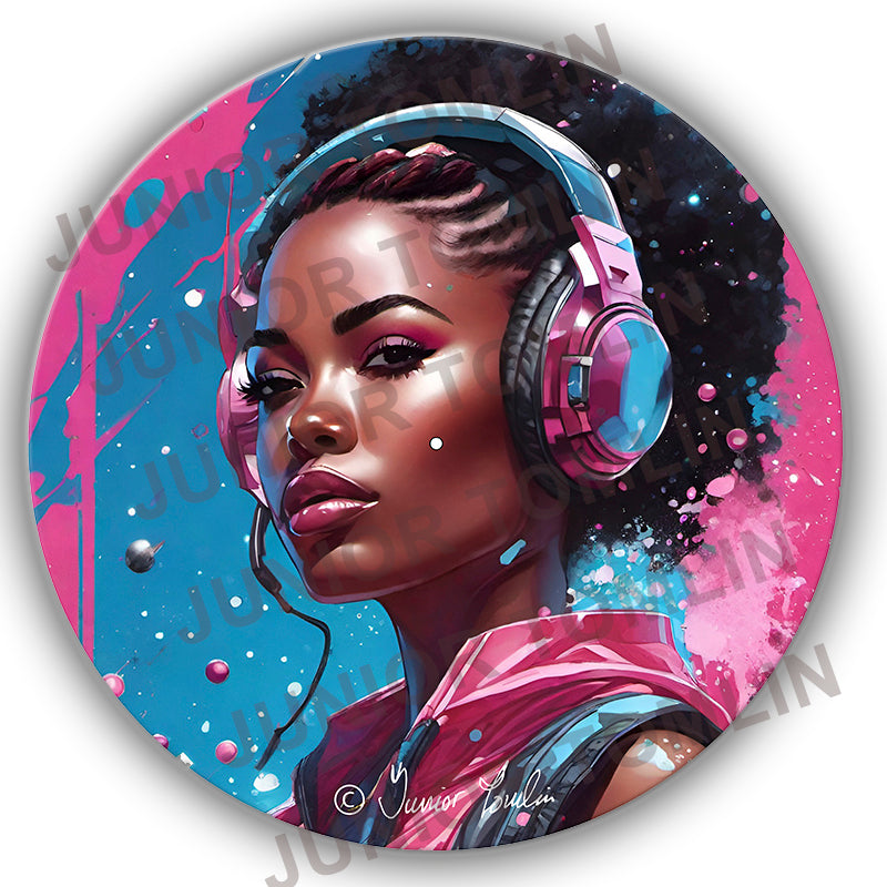 Pink and Blue Headphones Girl -  Original artwork by Junior Tomlin image 0