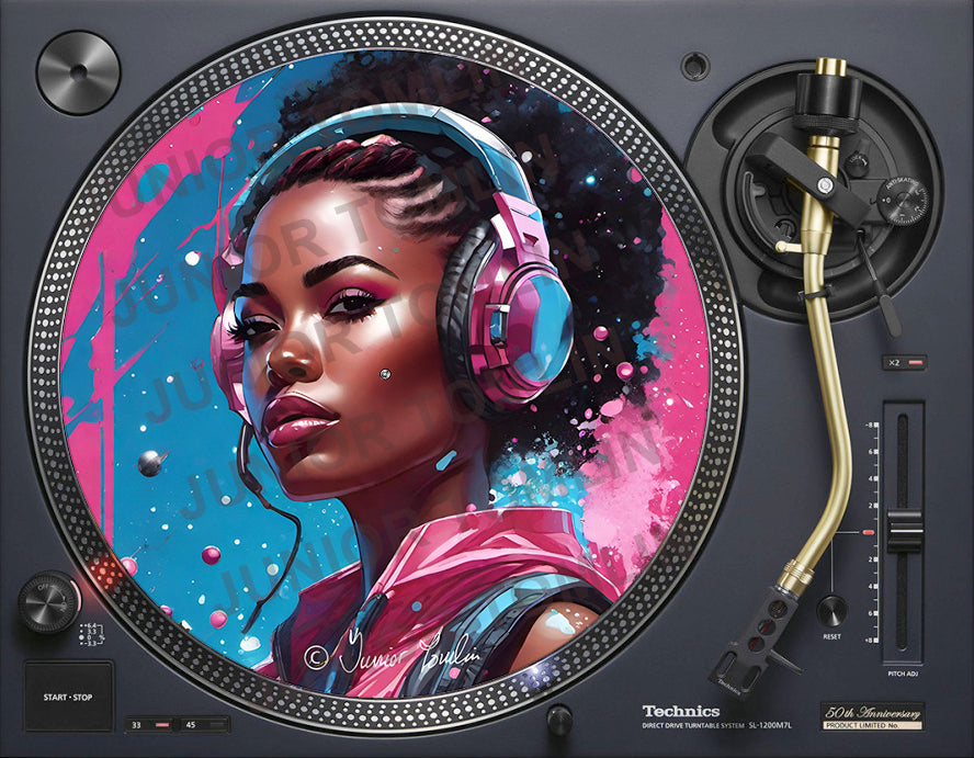Pink and Blue Headphones Girl -  Original artwork by Junior Tomlin image 1